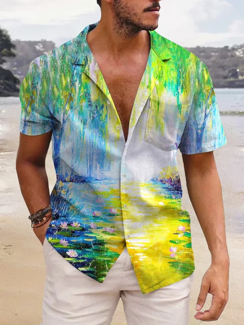 Camisa estampada manga corta para hombre minimalista