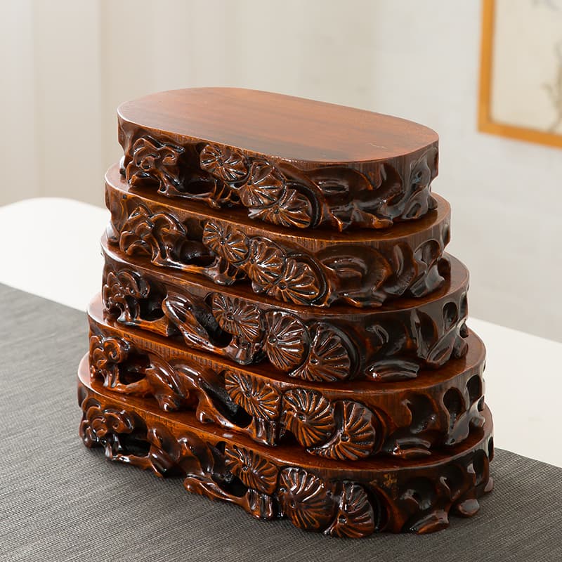 Soporte de flores de madera sólida con estatua de Buda