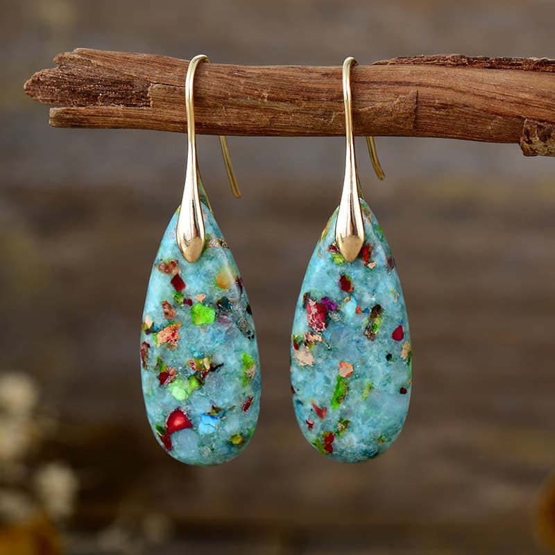 Aretes bohemios emperador con gota de agua
