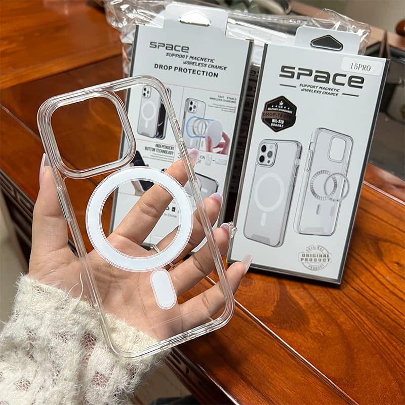 Funda magnética transparente antiimpactos para iPhone