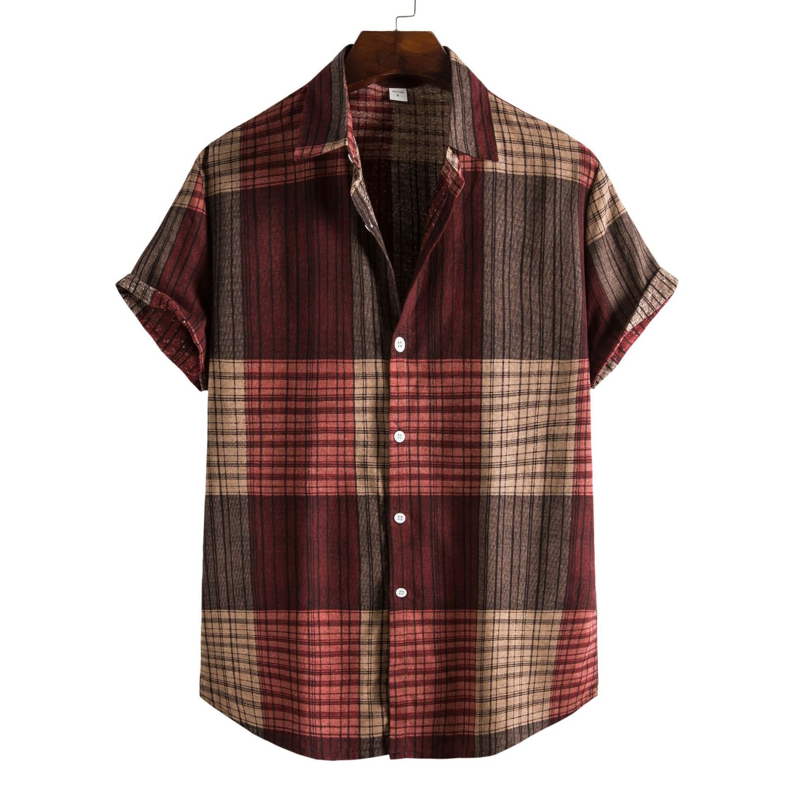 Camisa casual para hombre con estampado a cuadros y manga larga