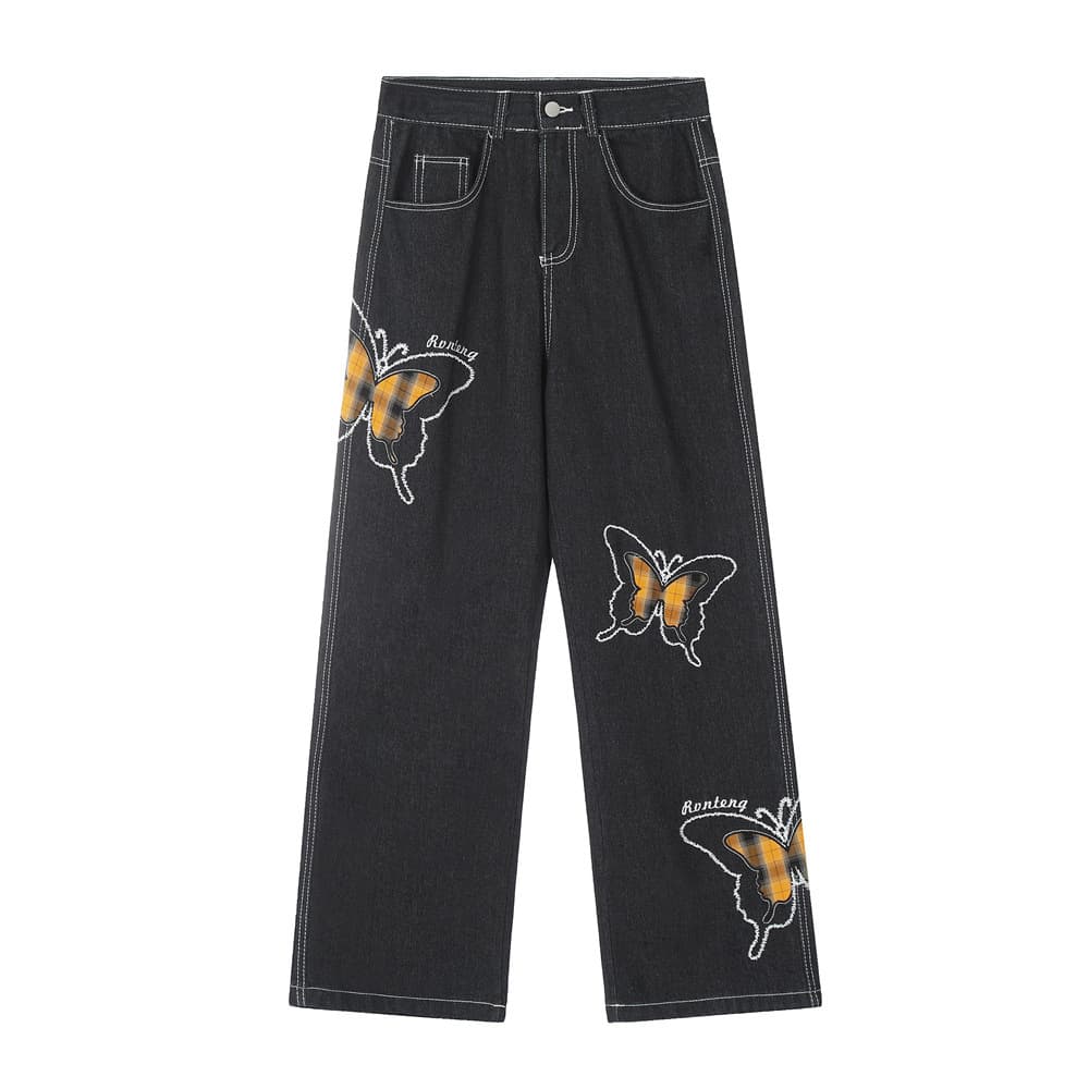 Pantalones de mezclilla con bordado de mariposa