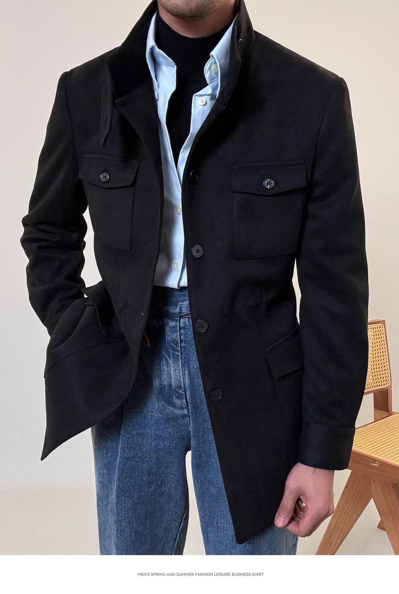 Chaqueta safari con cuello de pie