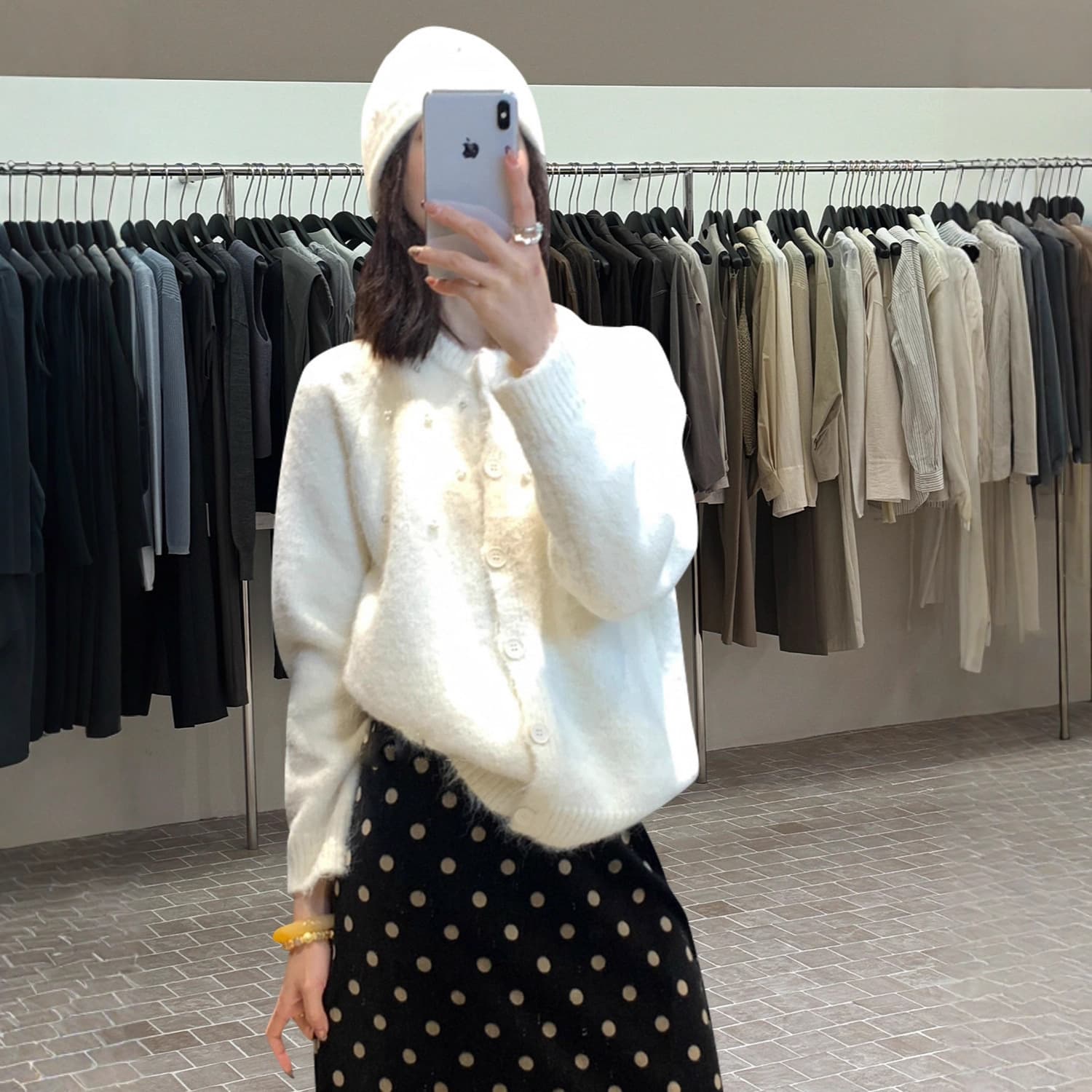 Cardigan de mujer tejido con perlas 3D