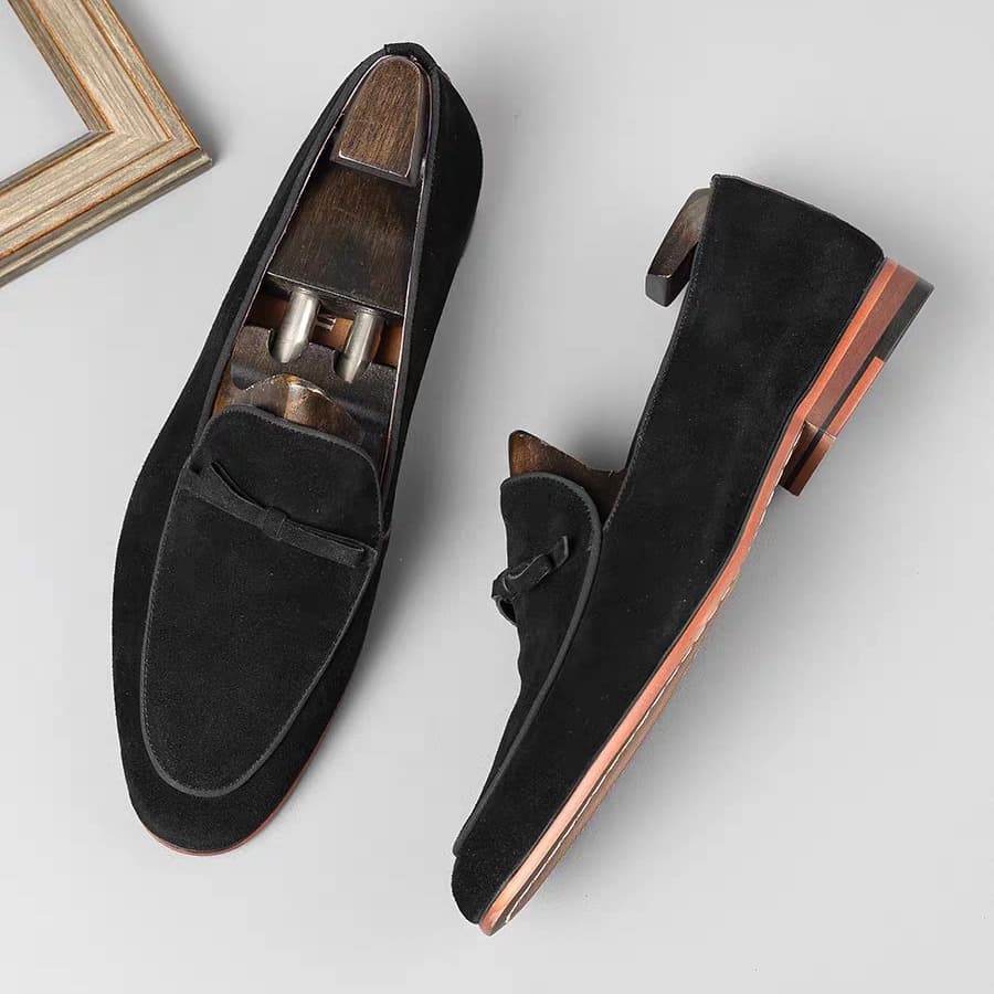 Zapatos de cuero ante casuales tipo slip-on