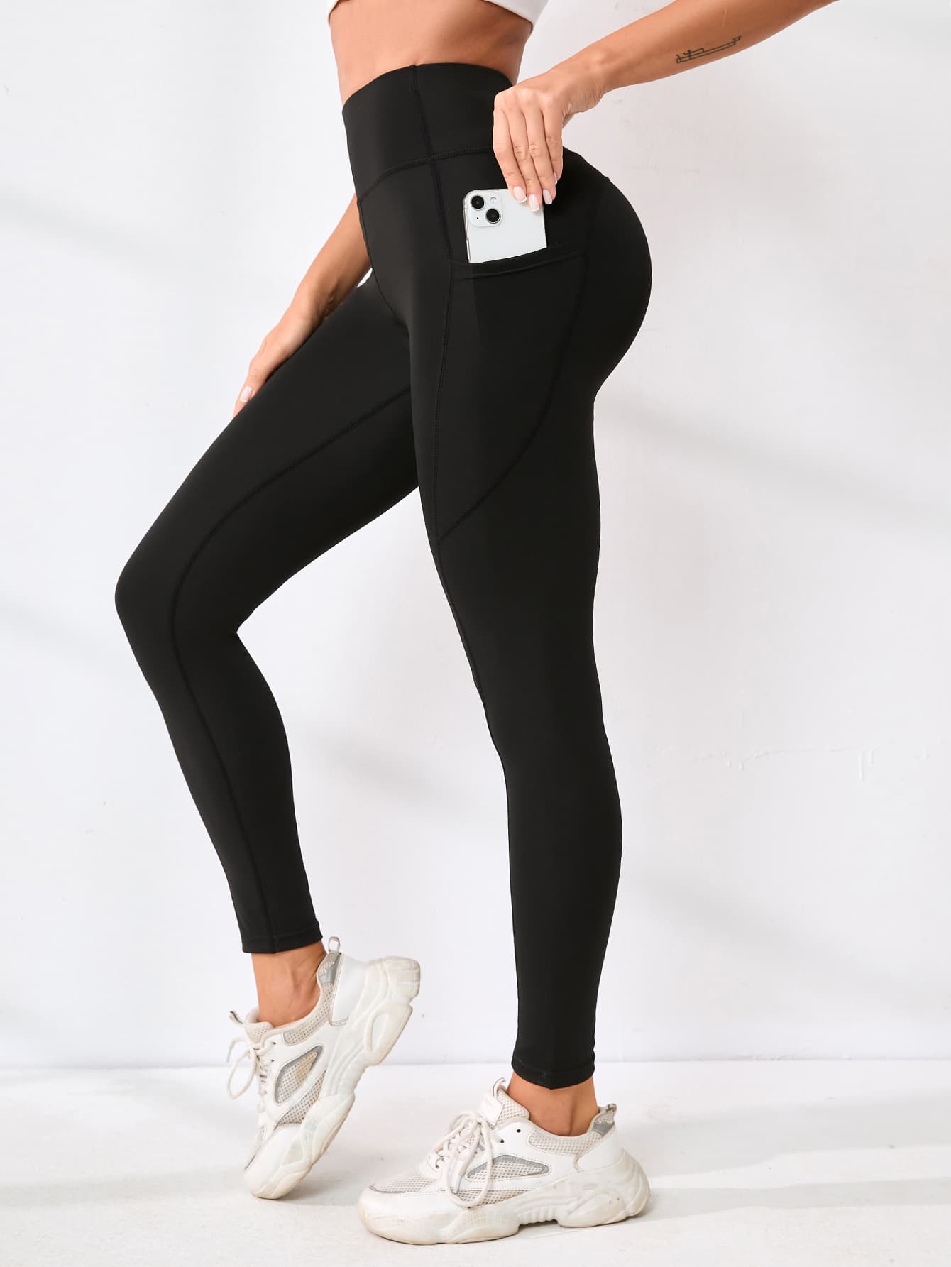 Pantalones yoga empalme cintura alta con bolsillo