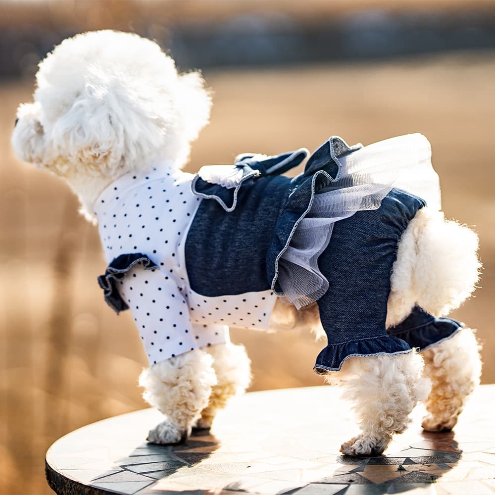 Falda tipo princesa de denim para mascotas con moño