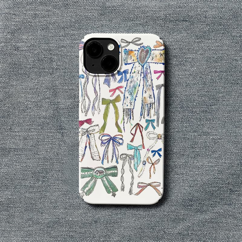 Funda de teléfono con lazo y caricatura, acabado brillante