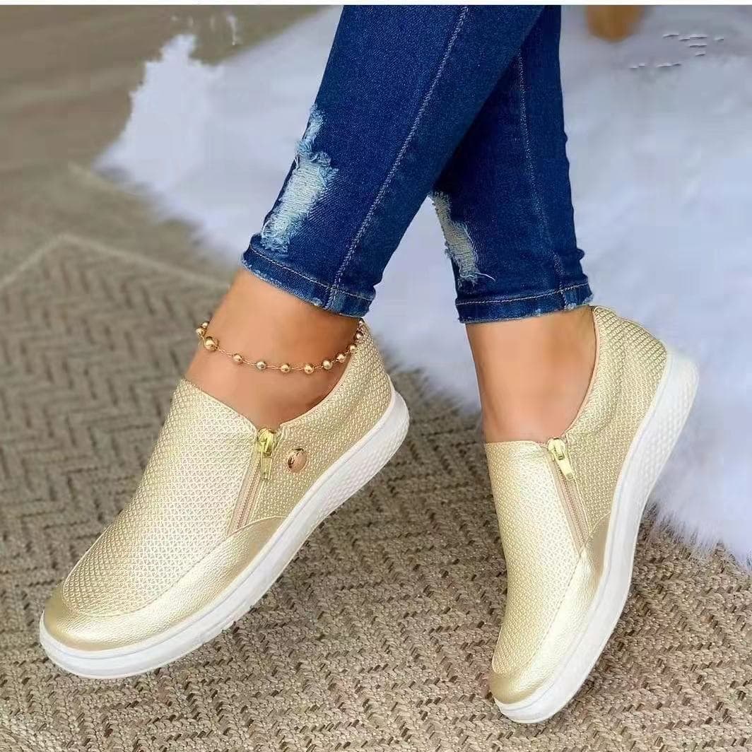 Zapatillas mujer punta redonda cierre lateral