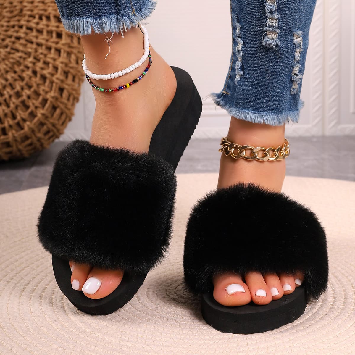Pantuflas de interior con suela gruesa y forro suave