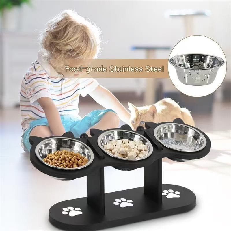 Comedero vertical ajustable para mascotas con mesa de madera