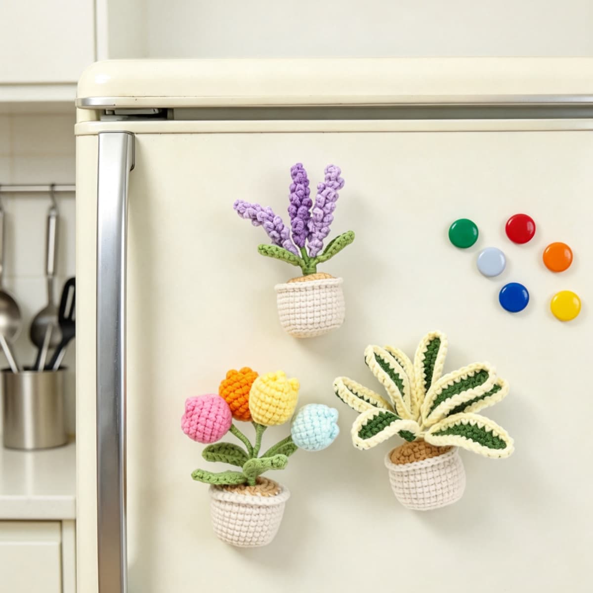 Juego de tres macetas tejidas con lavanda