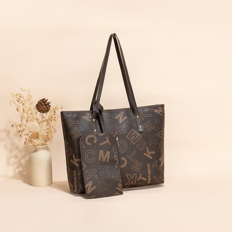 Bolso impreso de tendencia con billetera, set de 2 piezas