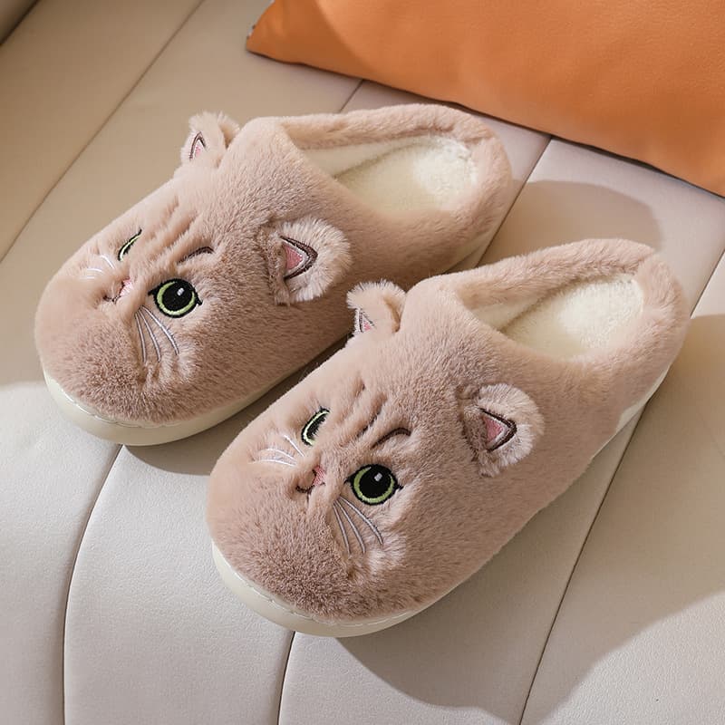 Chanclas de felpa con diseño de gato, cálidas y antideslizantes
