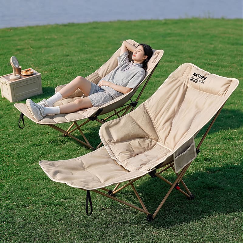Silla de camping plegable con reposapiés desmontable, 4 posiciones