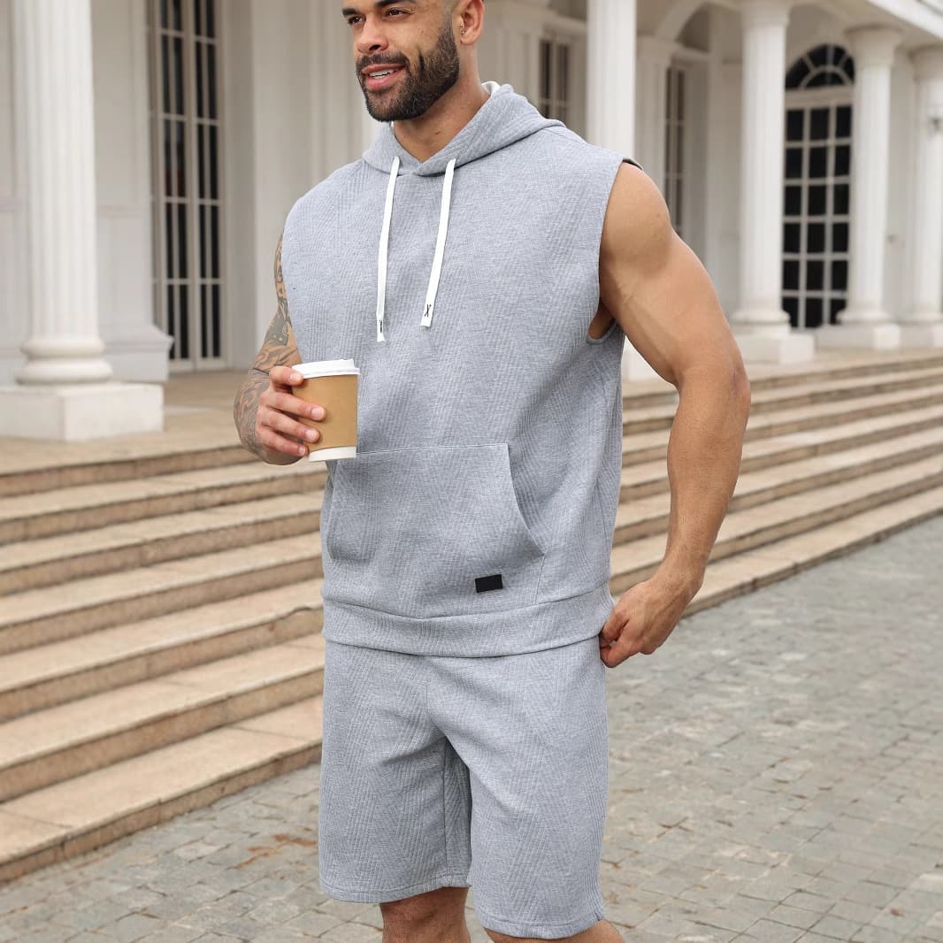 Chaleco sin mangas con capucha para hombre, corte suelto
