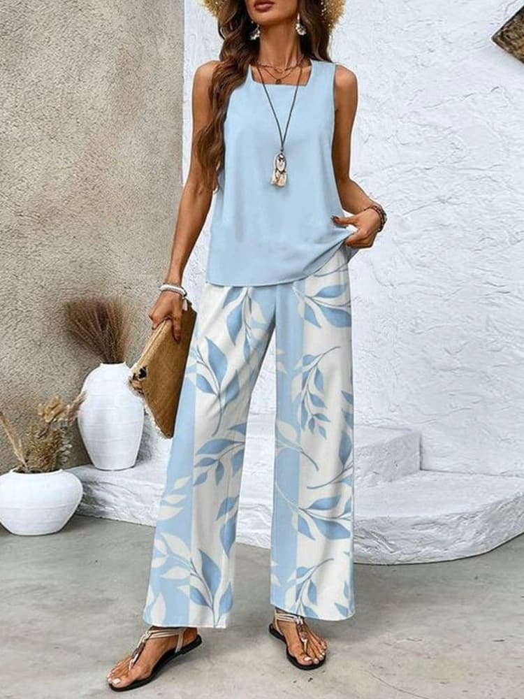 Conjunto casual con chaleco cuadrado y pantalones largos