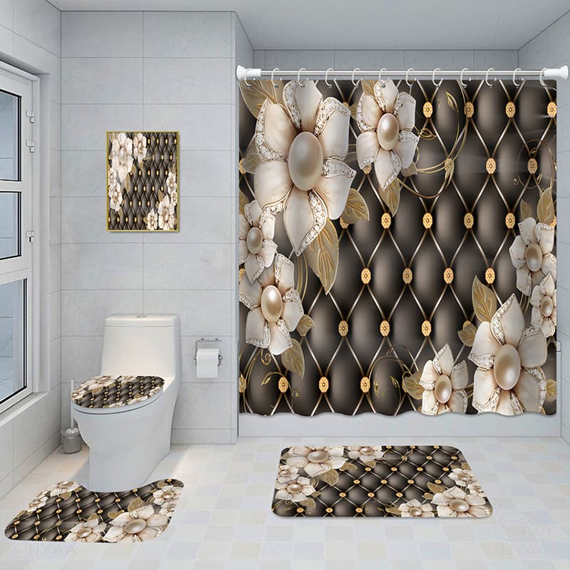 Juego de baño de cinco piezas con cortina y tapete