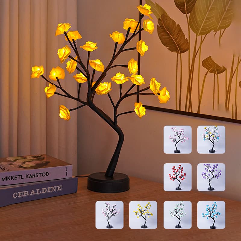 Lámpara LED de mesa con flores de rosa USB