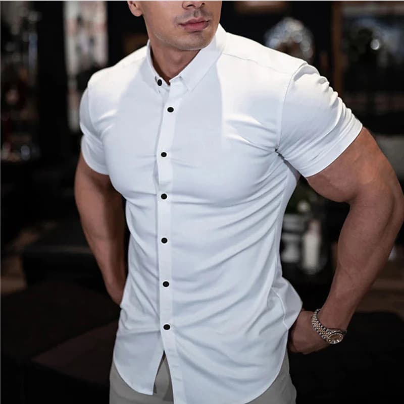 Camisa casual manga corta ajustada para hombre