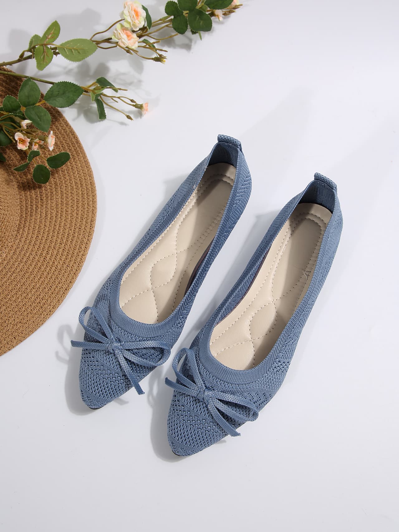 Mocasines de punto con moño para mujer