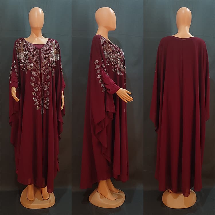 Vestido de gasa con bordado pesado y acabado brillante