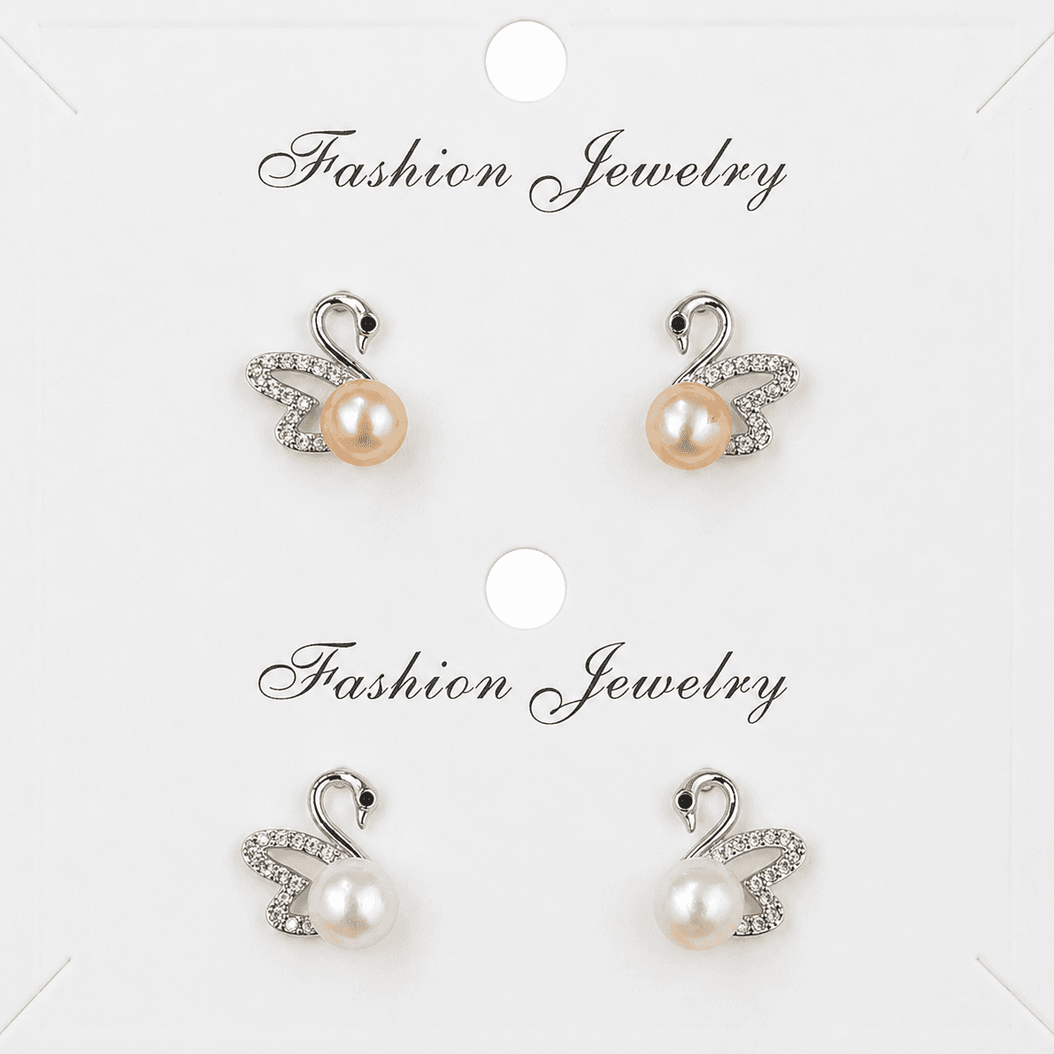 Aretes de perla con diseño de cisne y cristales