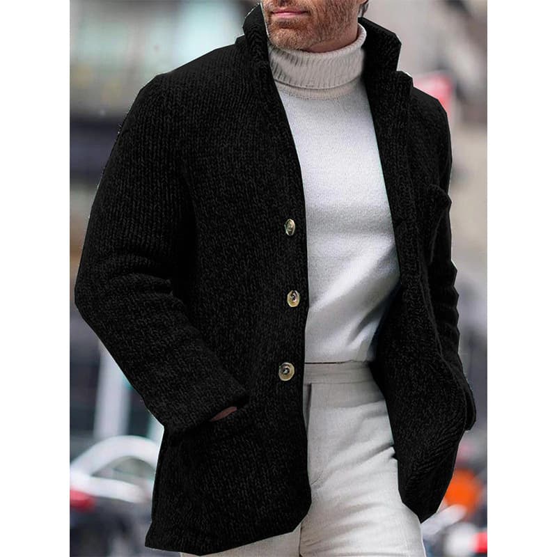 Cardigan tejido para hombre con cuello parado y manga larga