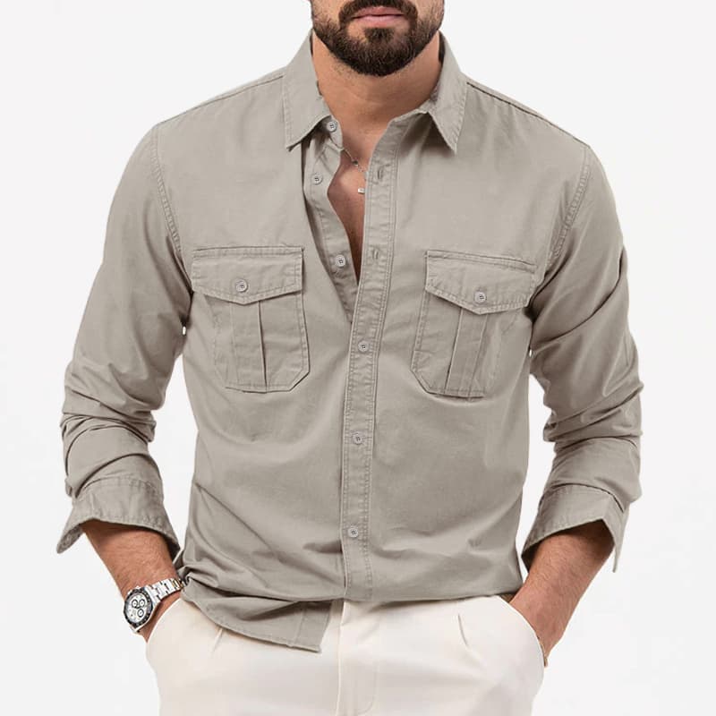 Camisa para hombre con múltiples bolsillos mangas largas