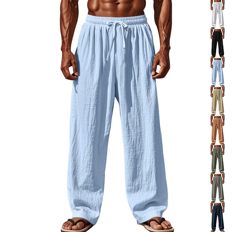Pantalones de lino y algodón sueltos con cordón en talla plus