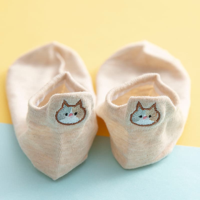 Calcetines invisibles para mujer con gato bordado