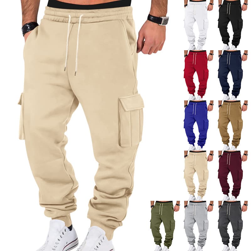 Pantalón cargo deportivo para hombre con bolsillos múltiples y cordón ajustable