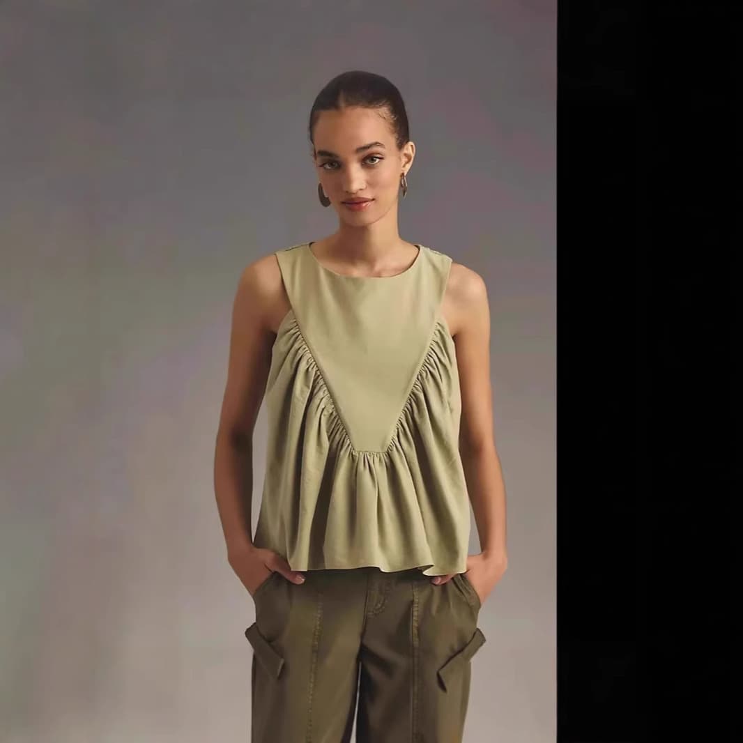 Chaleco plisado cuello redondo sin mangas para mujer