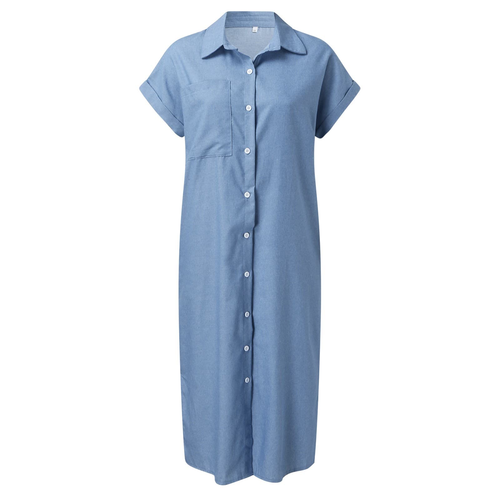 Vestido corto de denim color liso con falda slit