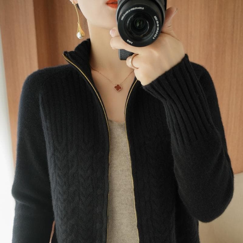 Suéter cuello alto para mujer con cierre corto, estilo casual
