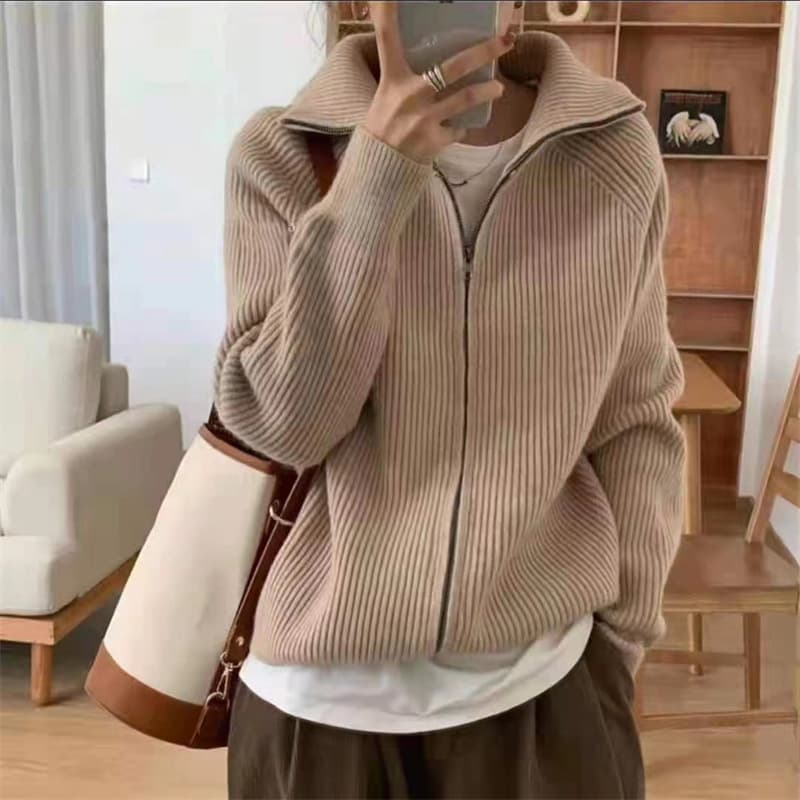 Abrigo suéter cuello solapa manga larga