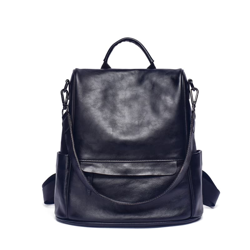 Mochila de cuero genuino de gran capacidad con protección antirrobo