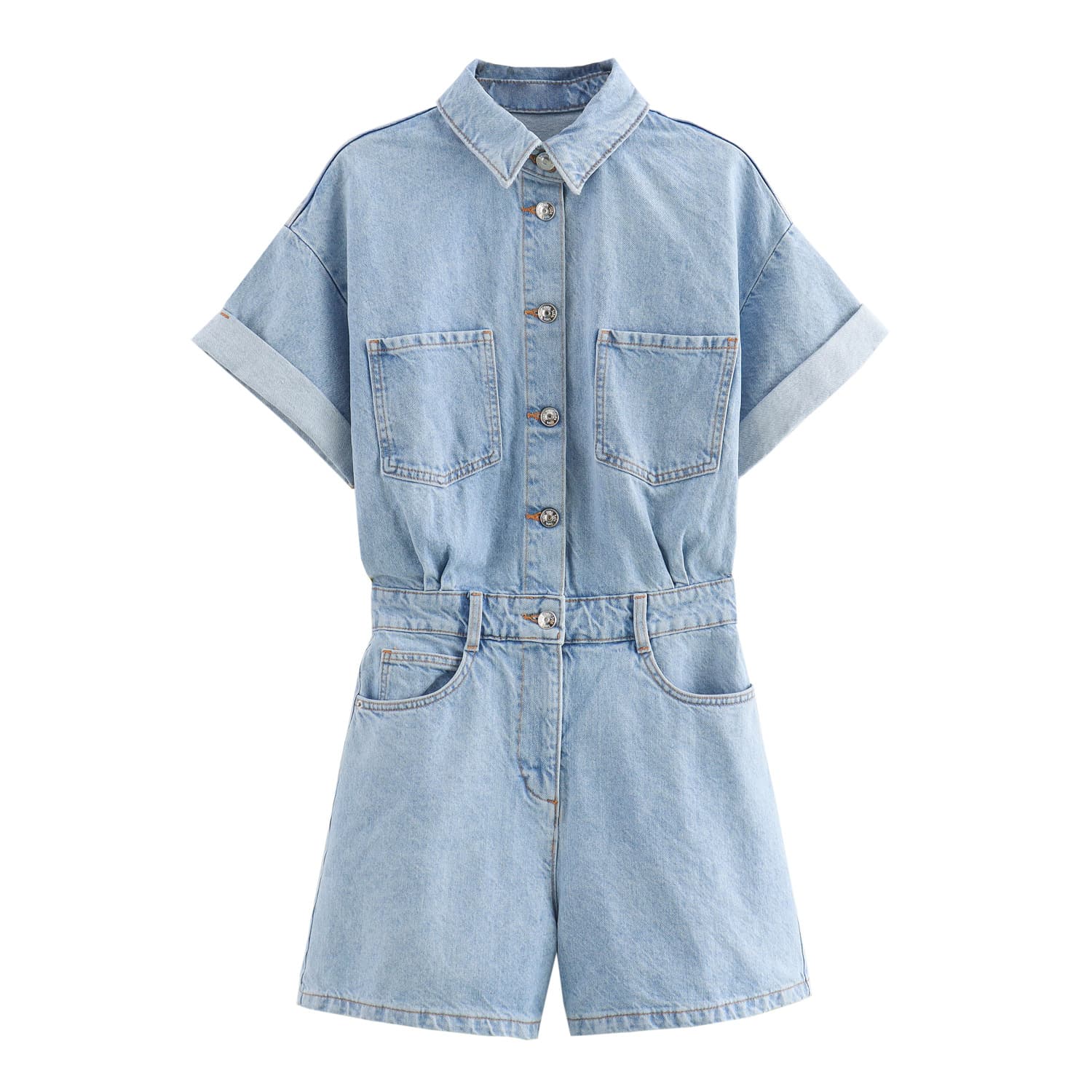 Enterizo de denim con cuello solapa y manga corta