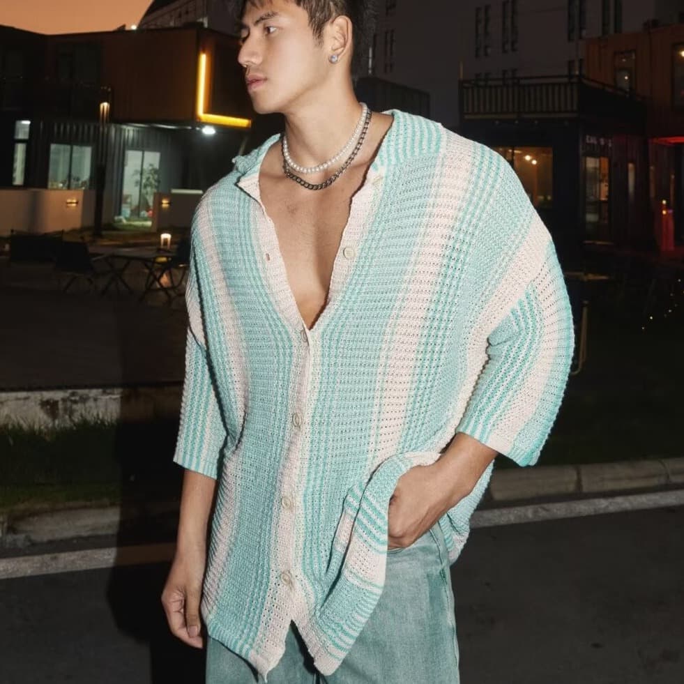 Camisa casual holgada para hombre de tendencia retro