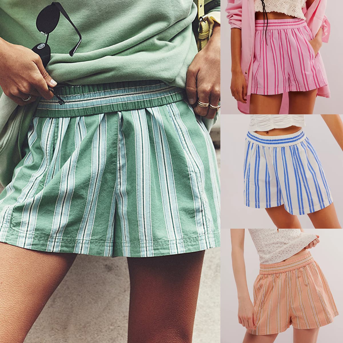 Shorts de playa para mujer con rayas y bolsillos elásticos