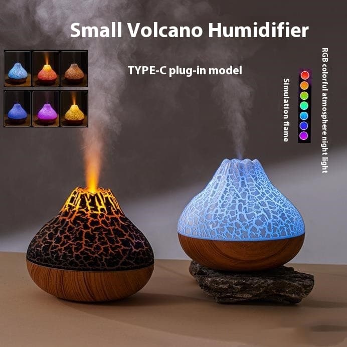 Humidificador con forma de volcán y luz ambiental