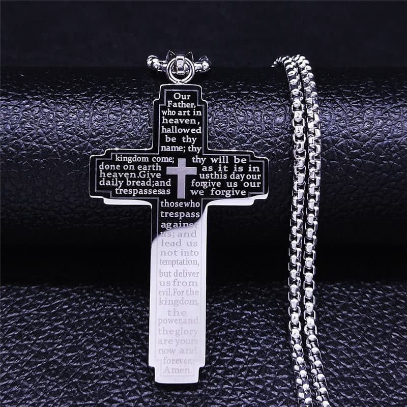 Collar cadena cruz geométrica para hombre acero inoxidable