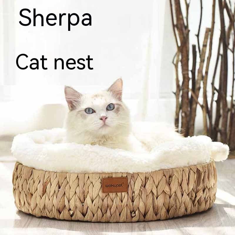 Tabla rascadora para gatos con nido cálido de ratán