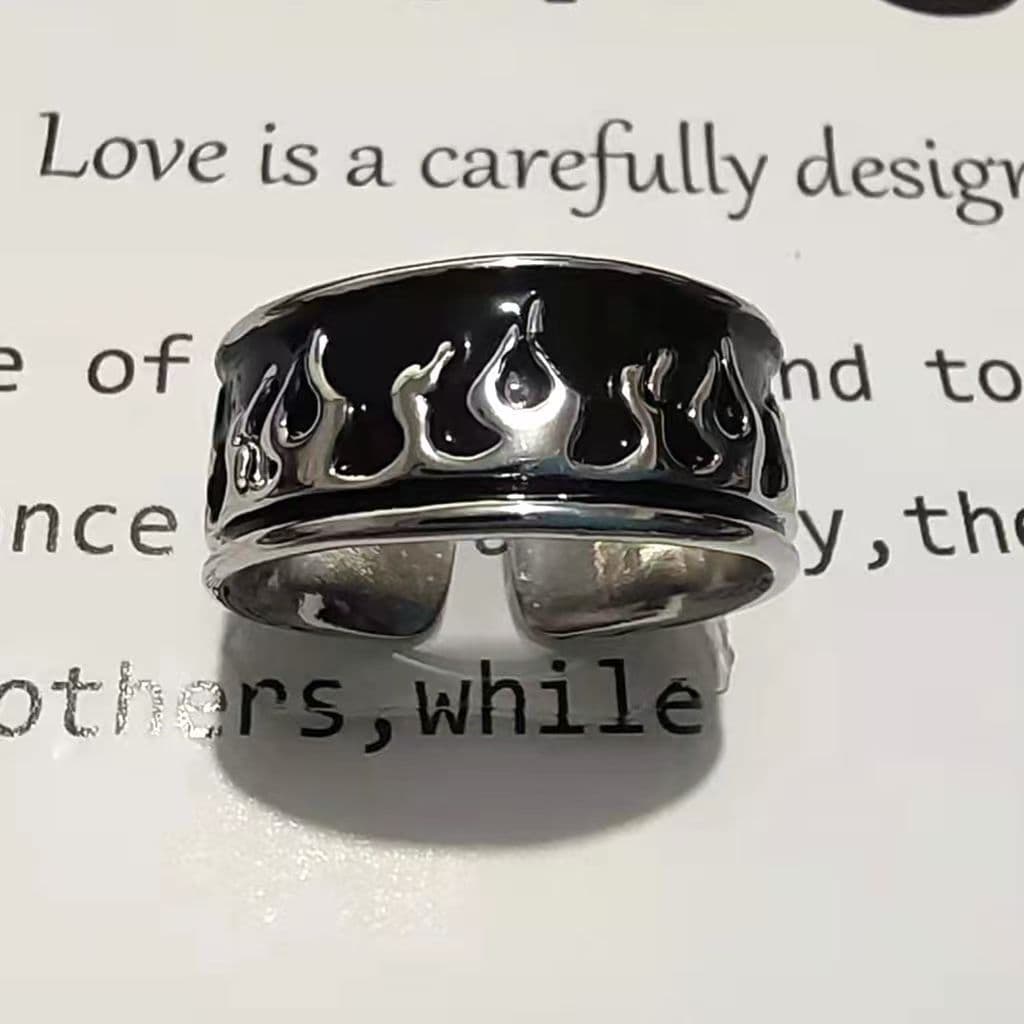 Anillo ajustable de aleación con patrón de llama para hombres y mujeres