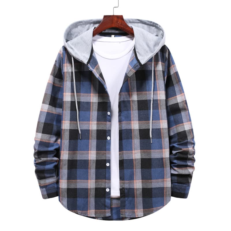 Camisa con capucha a cuadros de manga larga