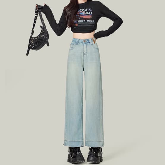 Jeans azul retro de cintura alta nueve puntos