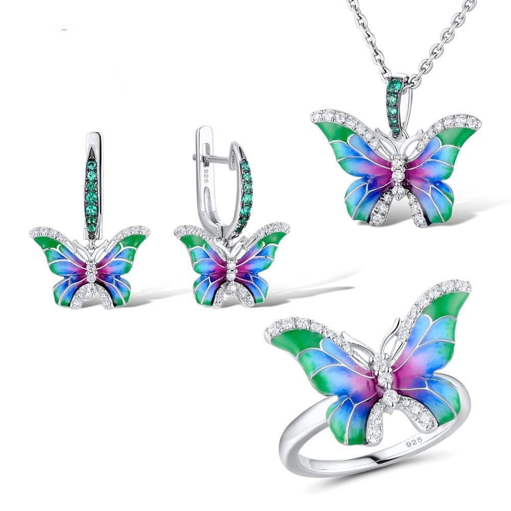 Anillo mariposa con esmalte epóxico multicolor