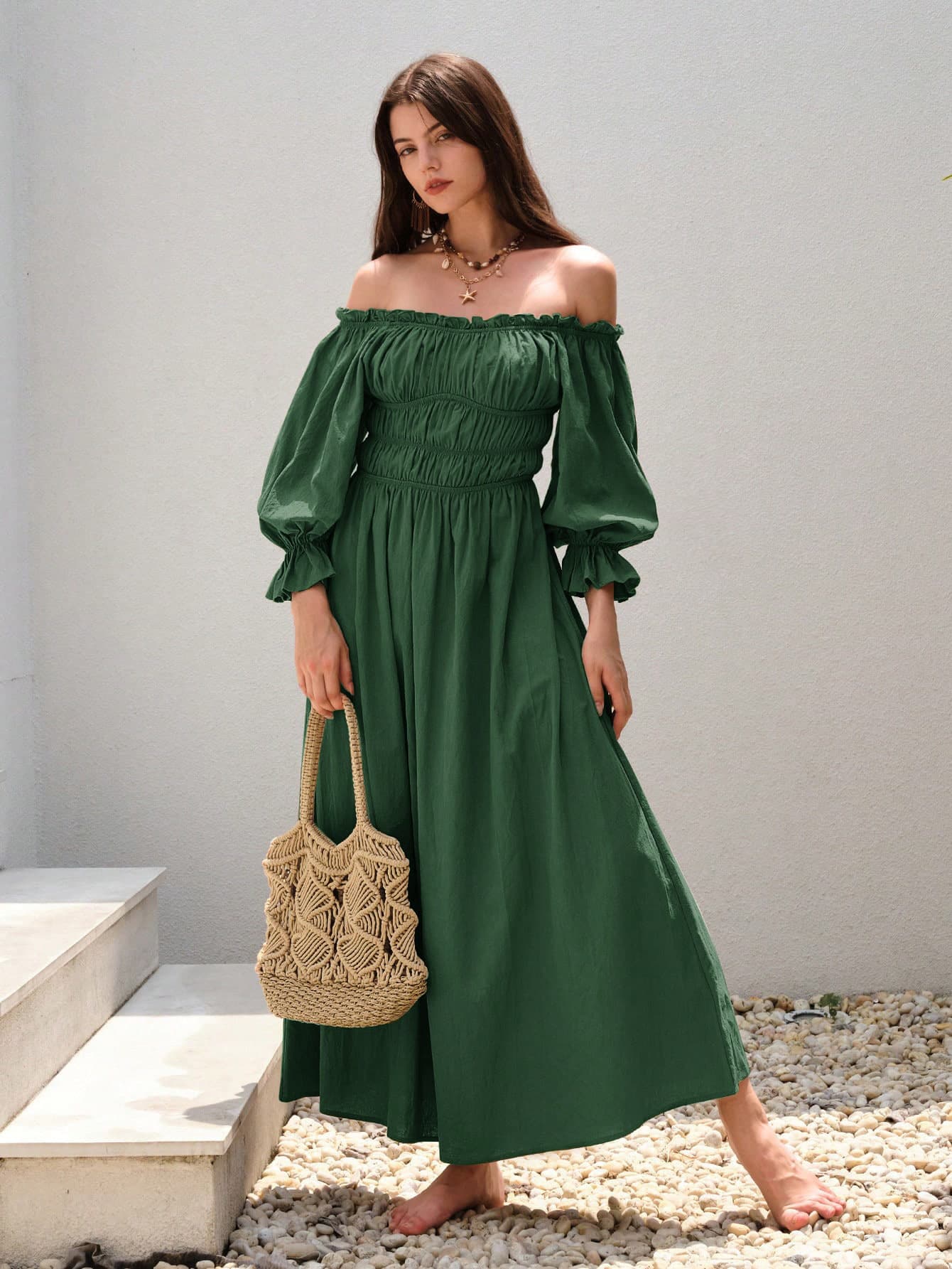 Vestido retro de hombro caído para mujer