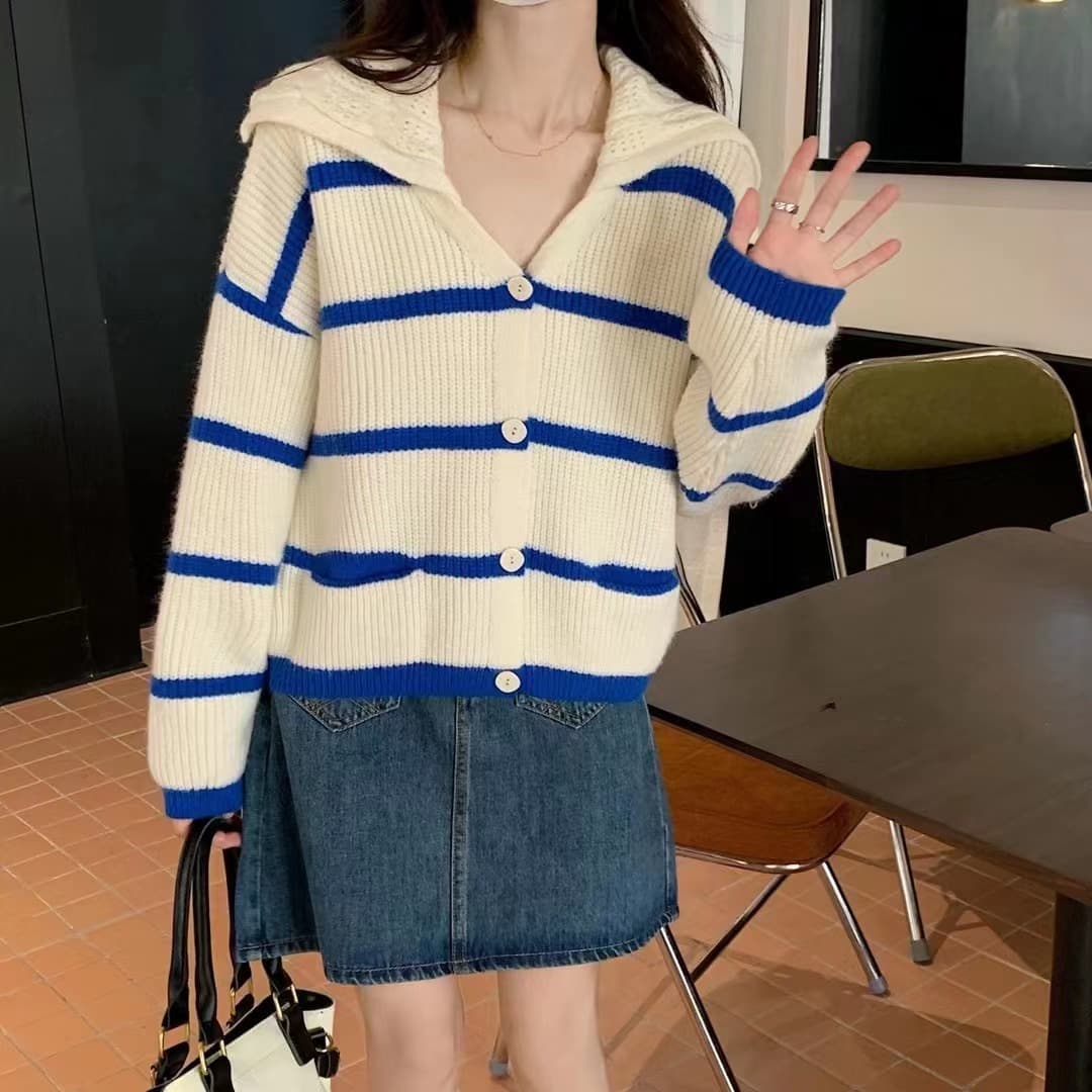 Cardigan a rayas holgado retro estilo perezoso