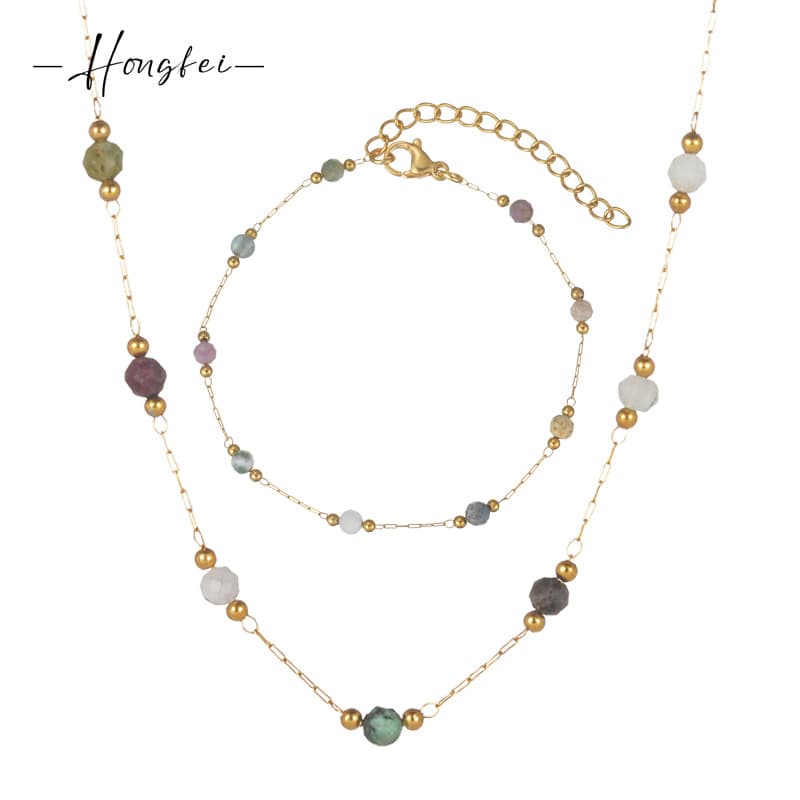 Conjunto de collar y pulsera de acero inoxidable y piedra